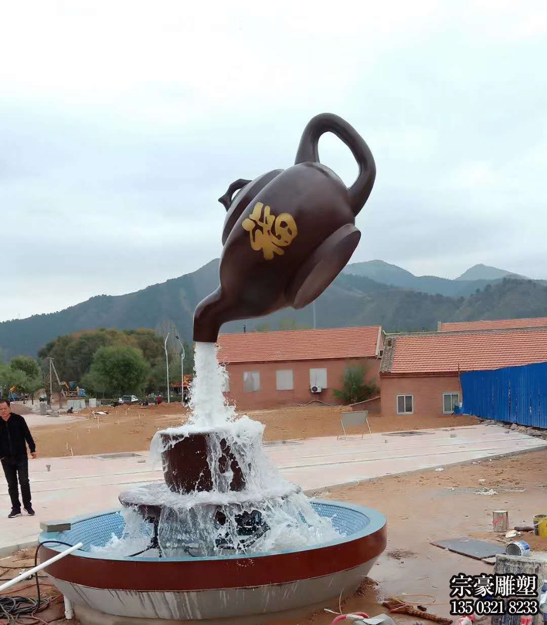 玻璃鋼懸空茶壺，流水天壺景觀雕塑