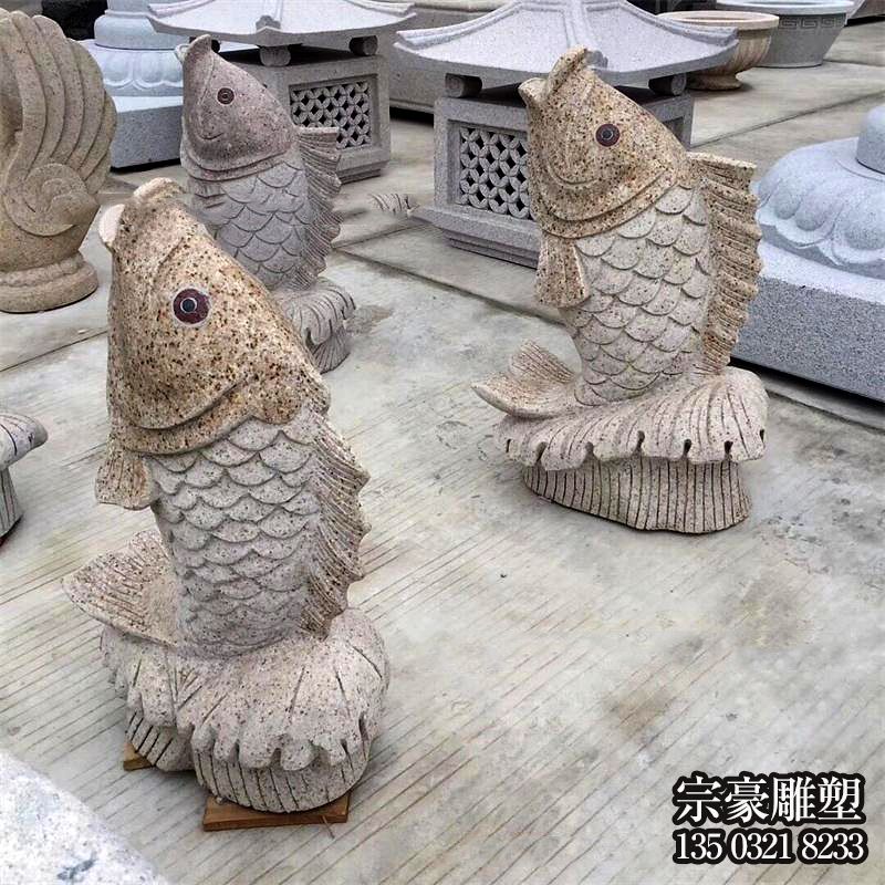 花崗巖石雕噴水魚雕塑擺件