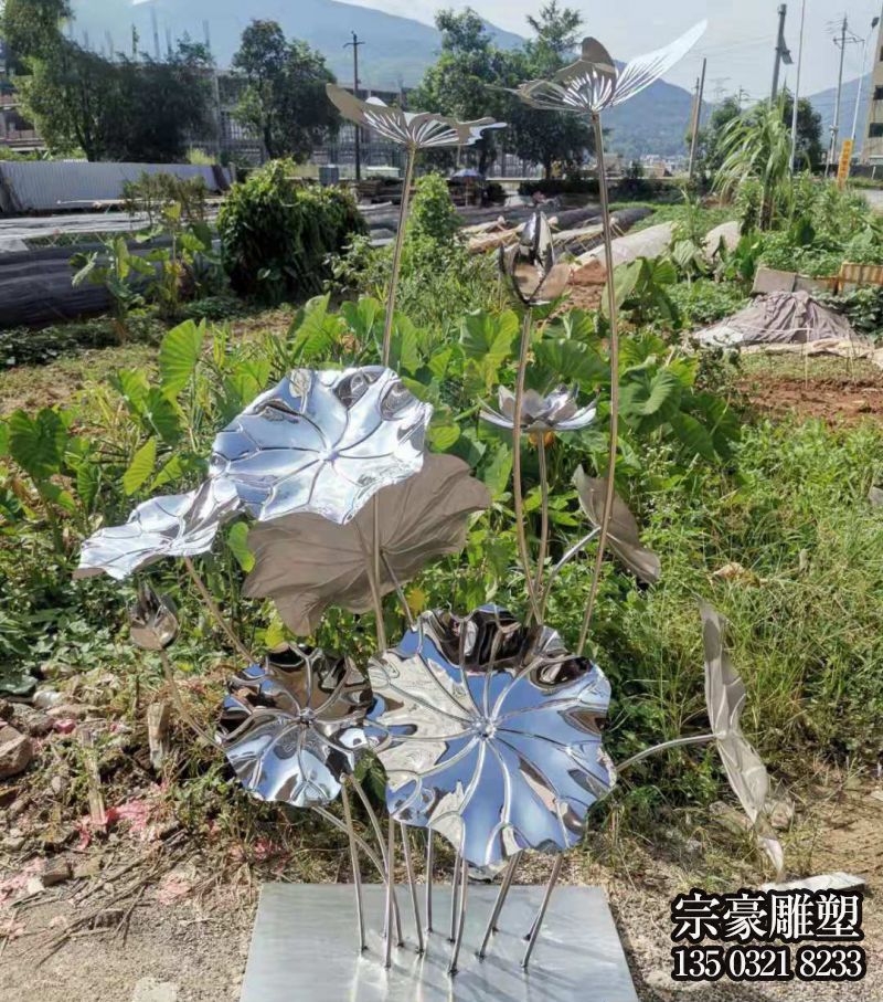 不銹鋼鍛造荷葉荷花雕塑擺件